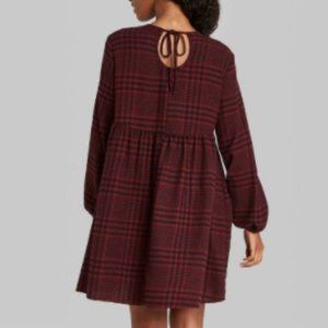 Women's Plaid Long Sleeve Woven Babydoll Dress